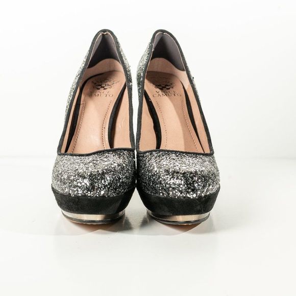 Vince Camuto Silver Glitter Accents  Platform Heels Size 8B/38 - Picture 3 of 9